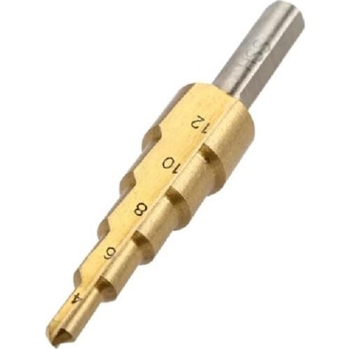 Bay-Tec Stepped Drill Bit 4-12mm Yellow Titanium Cone Punch