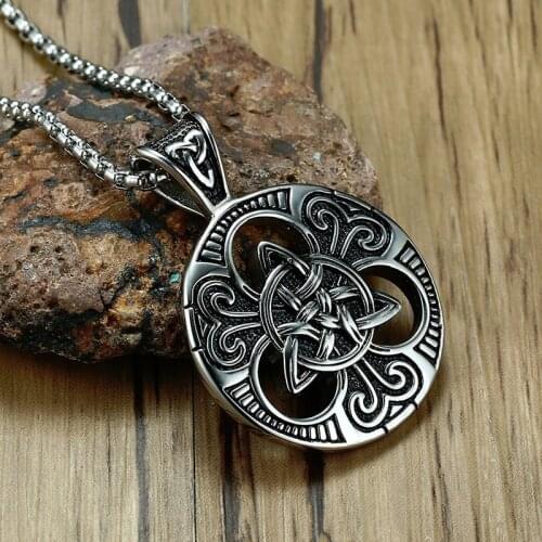Mens Lrish Celtics Trinitys Knot and Satanic Pendant Necklace for Men Stainless Steel Unisex Vintage Gotycki Male Jewelry