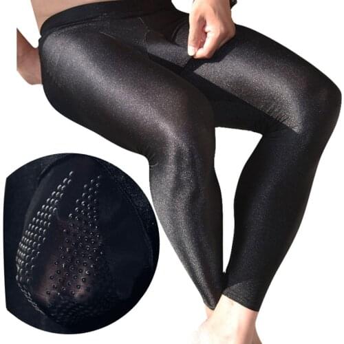 Sexy Men U Convex Pouch Mens Leggings Shiny Silicone Granules Thermal mens Underwear Male Underpants Mens Thermo Tights Pants
