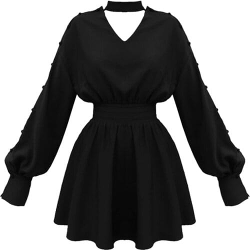 Punk Gothic Black Shirt Dress Harajuku Long Sleeve V Collar Sexy Punk Hip Hop Mini Dresses Goth Party Streetwear Grunge Dresses