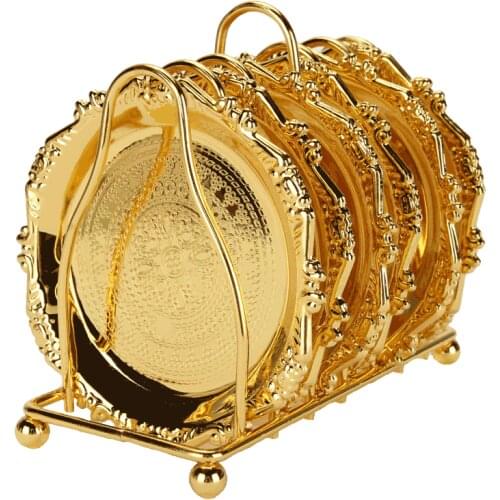 Coaster Alloy High-Grade Loungewear Decoration Zinc Series 6 Sets Coffee Cup Mat Cup Saucer Teacup Mat Heat Proof Mat