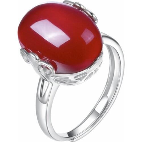 Retro White Copper Red/Green Onyx Live Mouth Adjustable Rings Womens Fashion Wild Jewelry Engagement Rings Memorial Day Gifts