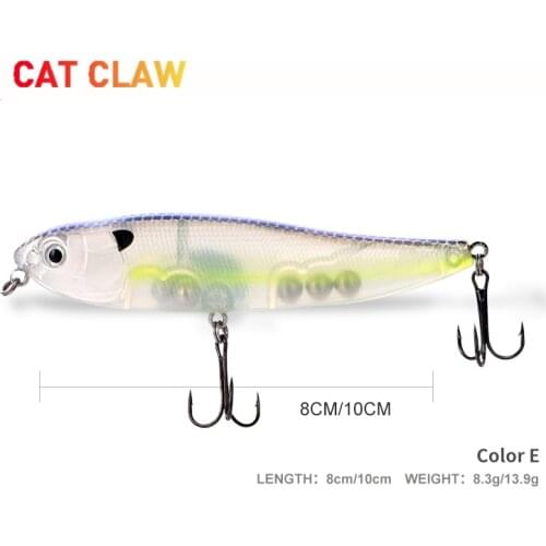 Cat Claw Floating pencil fishing lures 100 mm/13.9g 80 mm/8.3g hard lures curved shape Yellow VMC hook sea bass bait model 503P