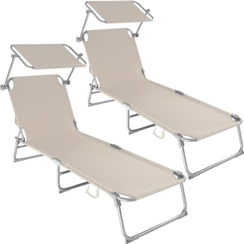 Tectake 2 sun loungers with 4 positions beige-folding garden lounger, patio furniture with adjustable backrest, seat