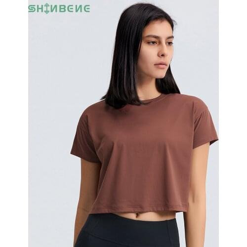SHINBENE EVERYDAY Loose Fit Gym Yoga Sport Crop T-shirt Women Naked Feel Buttery Soft Workout Training Fitness Crop Tops Tee