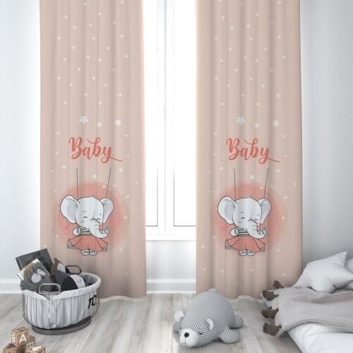 Curtains Children 3D Printed Decorative Items Home Childrens Room Orange Baby Elephant Model 144