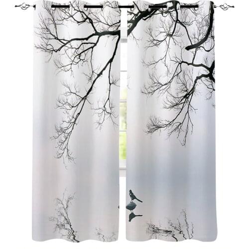 Chinese Style Tree Winter Bird Reflection Bedroom Modern Window Curtain for Living Room Decoration Curtains Home Textile Drapes