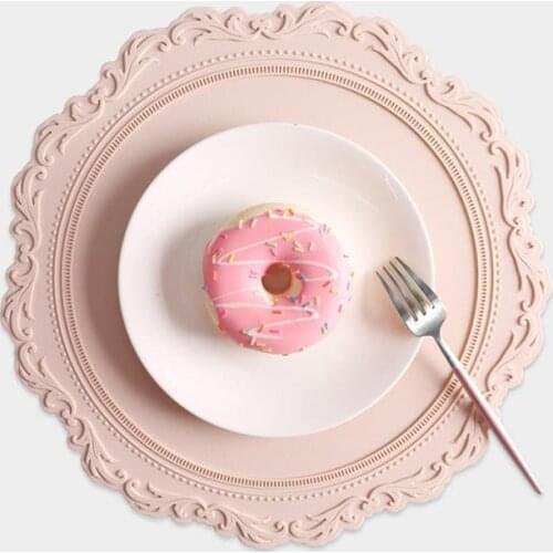 Silicone Place Mat Round Lace Shape Pad Korean Dining Silicone Insulation Pad Photo Frame Decoration Wedding Coasters 34x34cm