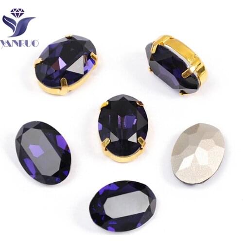 YANRUO 4120 Oval Purple Velvet K9 Crystals Stones For Dress Sewed Rhinestone Strass Glass Gems Crystal With Claws Rhinestones