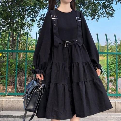 Japanese dark style Lolita Gothic beautiful design sense retro little black dress loose sweet dress kawaii girl autumn new style