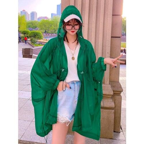 Plus Size 150KG Womens Coat Summer Loose Casual Hooded Zipper Female Windbreaker Outerwear Fashion sun protection clothing