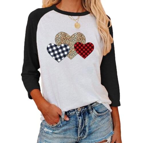 Women Love Heart Valentine Day Blouse Heart Graphic Tops Tees Casual Raglan 3/4 Sleeve Baseball Shirt MX0158