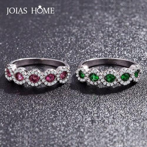 JoiasHome Silver 925 Ruby Ring For Women With Roud Emerald Ruby Gemstone Female Anniversary Gift Size 5-11