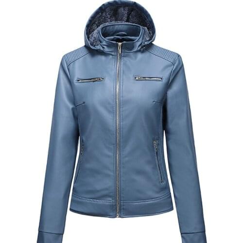 Winter Faux Leather Jacket Women Fleece Warm Short Hooded Coats Plus Size Ladies Jackets Waterproof Jaqueta Feminina WF160