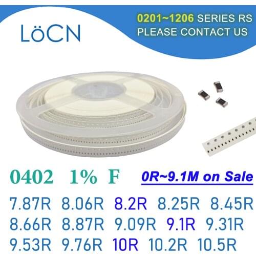 0402 1% 10000PCS SMD Resistor F 7.87R 8.06R 8.2R 8.25R 8.45R 8.66R 8.87R 9.09R 9.1R 9.31R 9.53R 9.76R 10R 10.2R 10.5R 1005 OHM