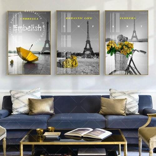 1 Piece Black And White Eiffel Tower Building Landscape Canvas Paintings Modern Home Decor Pictures Wall Art Poster Living Room