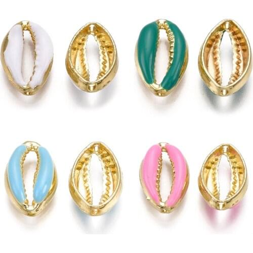 100pcs Alloy Enamel Cowrie Shell Beads 17x8.5x3.5mm, Hole: 1.8mm Light Gold Color Bead for jewelry making F60