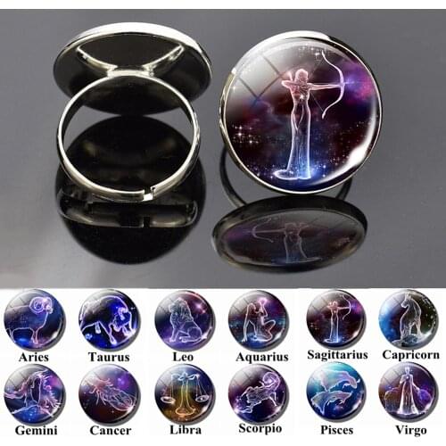 12 Constellation Open Rings for Women Girls Birthday Presents Scorpio Libra Leo Aries Jewelry Accessories Dropshipping Wholesale