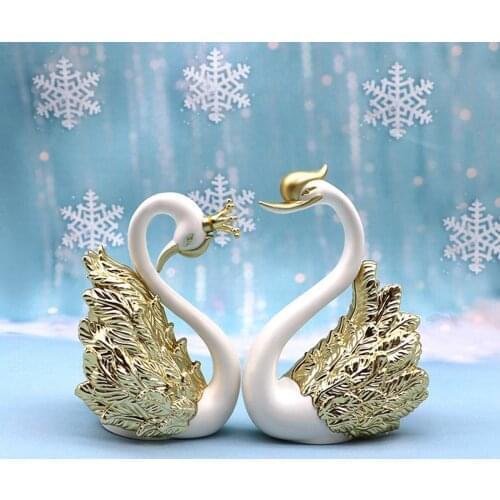 2pcs/Lot Crown Glass Table Swan Baking Decorative Birthday Anniversary Ornament Cake Topper Figure Paper Weight Desk Home Decor