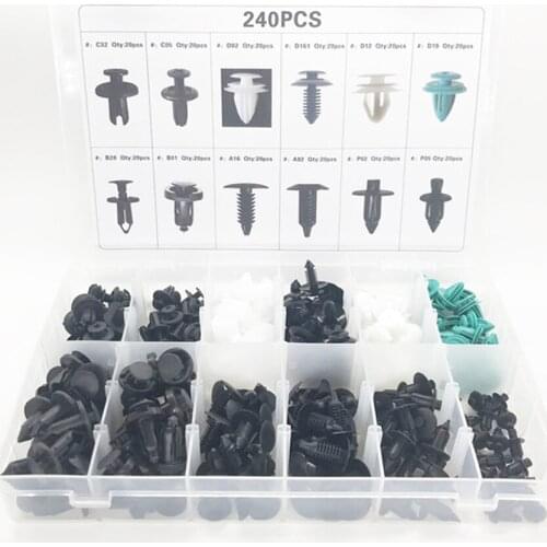 240PCS 12 Sizes Boxed Mixed Car Door Bumper Panel Fender Retainer Push Rivet Fastener Clips