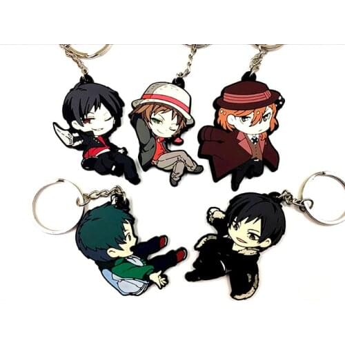 5PCS/LOT Bungo Stray Dogs Anime keychain Dazai Osamu Atsushi Nakaji Edogawa Ranpo Doppo Kunikida Rubber strap/phone charms G40