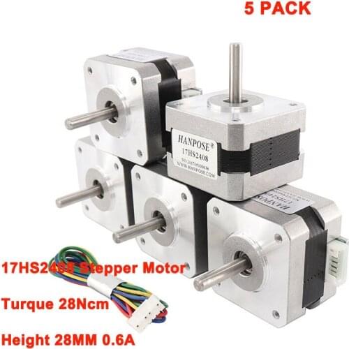 5-Pack 4-lead Nema17 Stepper Motor for 3D printer 42 motor Nema 17 motor 42BYGH 28mm 0.6A (17HS2408) motor for CNC XYZ