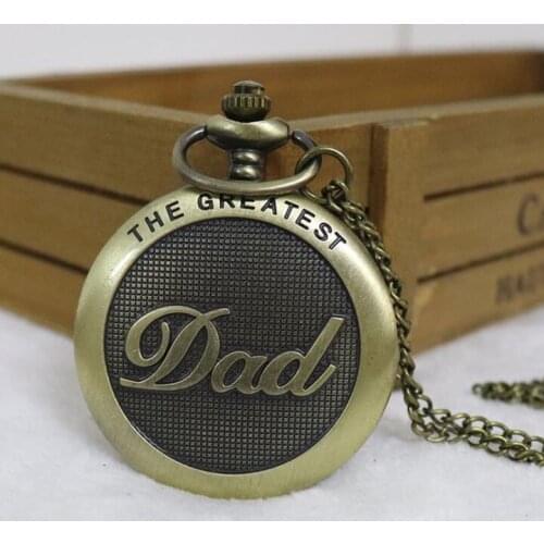 50pcs/lot Hot Sell The Greatest DAD Quartz Pocket Watch Top Quality Men Women Vintage Flip Pocket Watch Wholesale