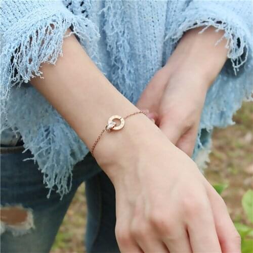 YUN RUO Fashion Double Circle Roman Numerals Bracelet Woman Gift Rose Gold Color Titanium Steel Jewelry Never Fade Drop Shipping