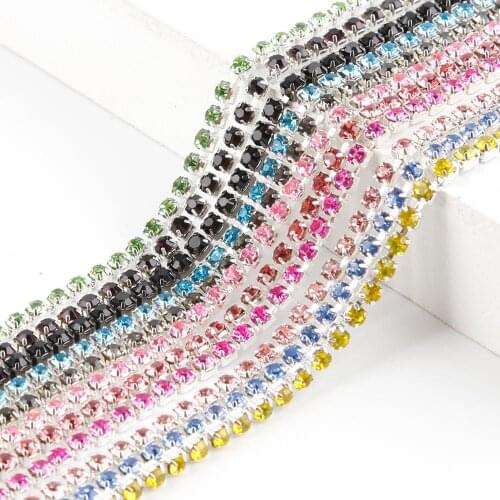 1m High Density Flatback Rhinestone Chain Sew-On Glue-On ss10 2.8mm Silver Base Rhinestone Trim DIY Sewing Clothes Accessories