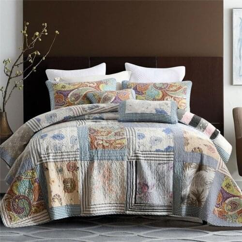 CHAUSUB Print Bedspread Cotton Quilt Set 3PCS Handmade Patchwork Coverlets Bed Cover Pillowcase King Queen Size Summer Blanket
