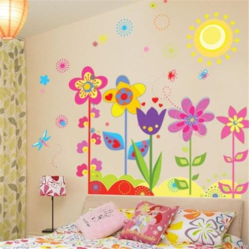 Color Flower Sun Kindergarten Childrens Room Wall Sticker Removable Stickers Kids Vinyl Art Home Decor Mural PVC Decal