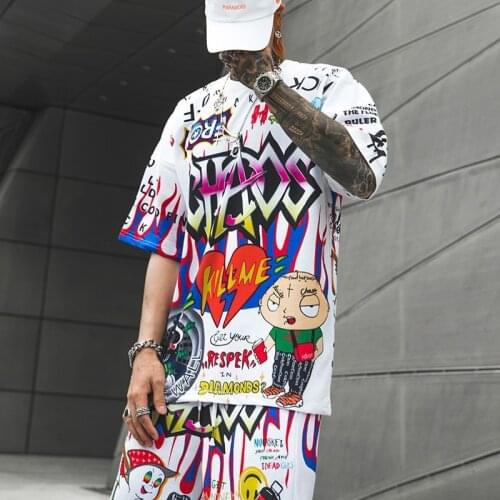 2021 Graffiti Hip Hop Shot Short T shirt Men Women Harajuku Punk Hippie Tees Tops Gothic Funny Streetwear Clothing