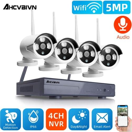 Home HD 5MP IP Security Camera System Wifi NVR Kit 4CH Outdoor Motion Detection CCTV Video Surveillance Camera System Kit H.265