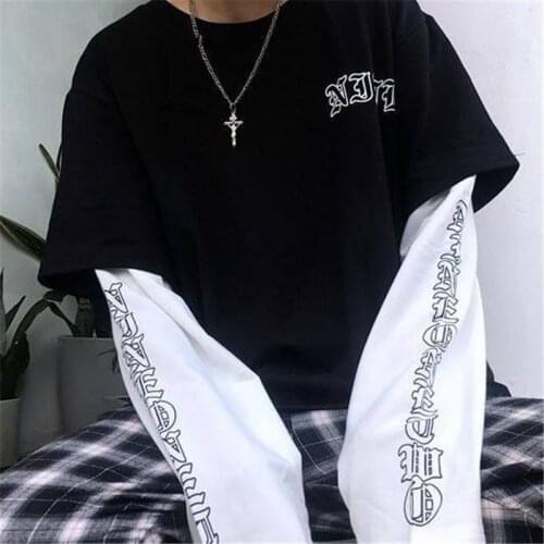2021 Japan Harajuku Black Hip Hop T-shirts Men Women Spring Couple Long Sleeve Loose T Shirt Casual Letter Print Tshirts Girls
