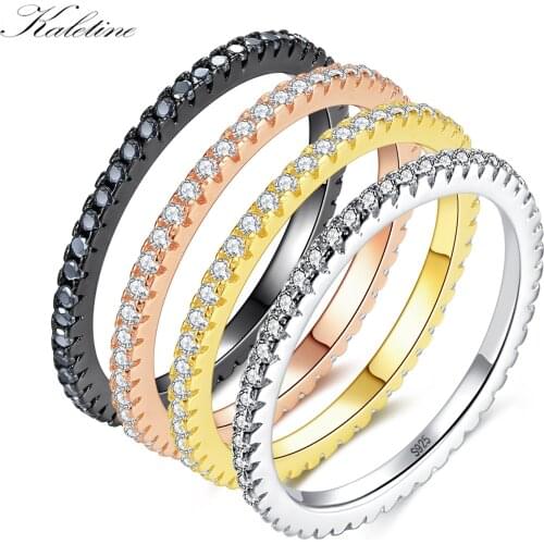 KALETINE Luck 925 Sterling Silver Rings For Women Classical Multicolor Mini CZ Women Wedding Rings Set for Couple Jewekry Gift