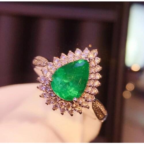 100% Real 1.15ct Pear Shape Natural Emerald Emgagement Wedding Fine Ring Pendant Double Use with Natural Diamond 14k White Gold