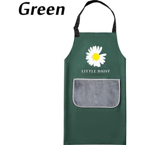 Green Household Kitchen Apron With Removable And Washable Hand Cloth Small Daisy Apron Korean Version Japanese Waterproof Waist