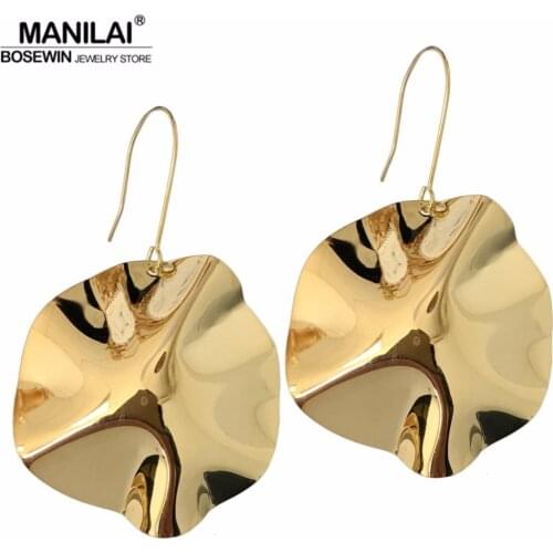 MANILAI Brand Irregular Surface Shiny Metal Big Drop Earrings Fashion Jewelry Women Statement Earrings Golden & Silver Color