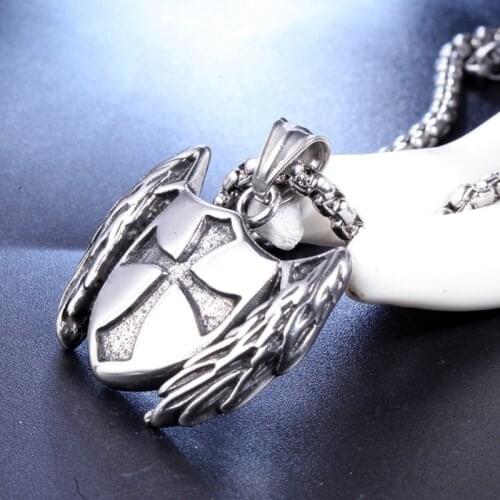 Hip Hop Fashion Antique Cross Shield Angel Wings Necklaces for Men