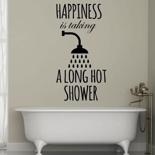 Happiness Is Taking A Long Hot Shower Quotes Wall Sticker Bath Wall Decal Vinyl Removable Waterproof Bathroom Home Decor
