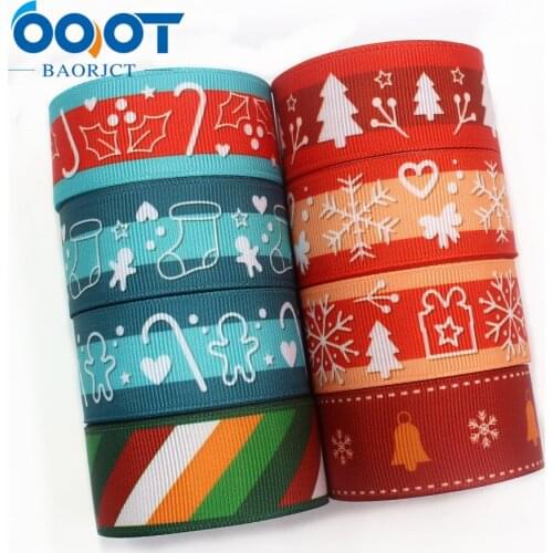1971312,1'' 25mm Christmas holiday decoration gift wrapping Printed grosgrain ribbon,10yrds DIY handmade headwear accessories