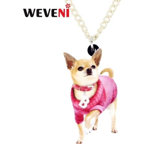 WEVENI Original Acrylic Pink Chihuahua Dog Necklace Pendant Chain Choker Cute Bijoux Bijoux Jewelry For Women Girls Femme Gift
