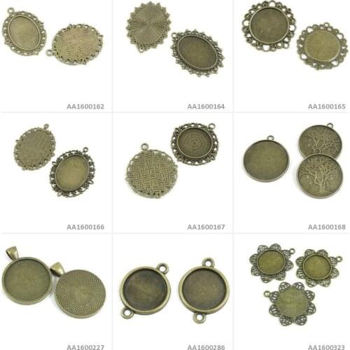 Antique Bronze Tone Jewelry Making Charms Lace Round Cabochon Blanks Base Frame Oval Bracelet Pendant Necklace