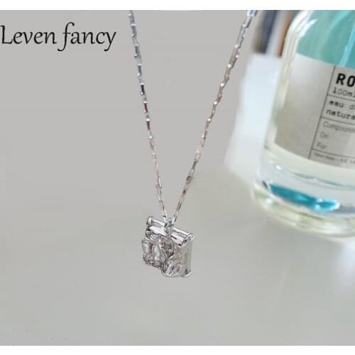 925 Sterling Silver Irregular Gully Texture Surface Square Pendant Necklace Long Chain Jewelry for Women Geometric Necklaces