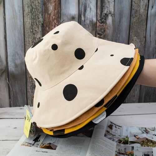 Dot Bucket Hats Summer Sun Hats for Women Outdoor Foldable Panama Womens Bucket Hats 2021 Casual Fisherman Hats Beach Cap Gift