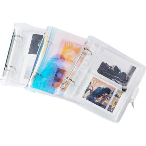 Pockets Portable Photo Album,Shiny Clear 2-Ring Binder Cover Refillable Notebook for Mini Instax,Name Card,Postcards or Picture