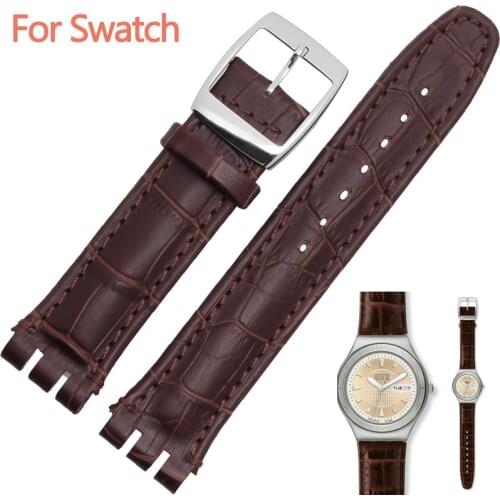 17mm 19mm strap for swatch band Genuine Calf Leather Watch Strap Band Black Brown White Waterproof High Quality