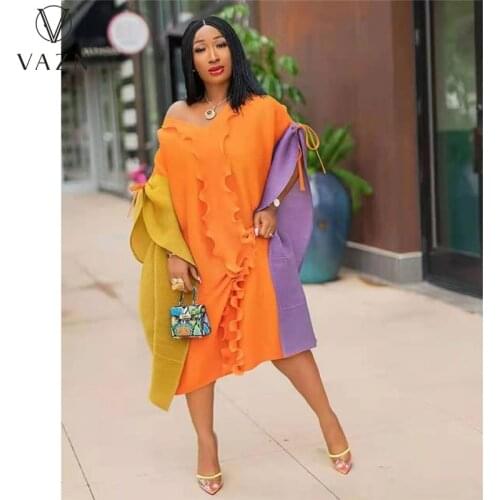 VAZN 2021 Hot Popular Holiday Daily Chiffon Sweet Bohemian Dress Fashion Mature Short Sleeve Women Elegant Loose Midi Dress