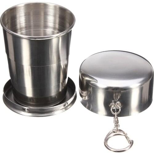 75ml 150ml 250ml Folding Cup Stainless Steel Retractable Collapsible Cups Demountable Portable Outdoor Travel Supplies Keychain