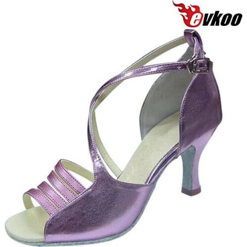 Evkoodance Purple Pu Leather Dance Shoes Professional 7 cm Heel Height Latin Dance 2017 popular Sale Shoes Evkoo-145